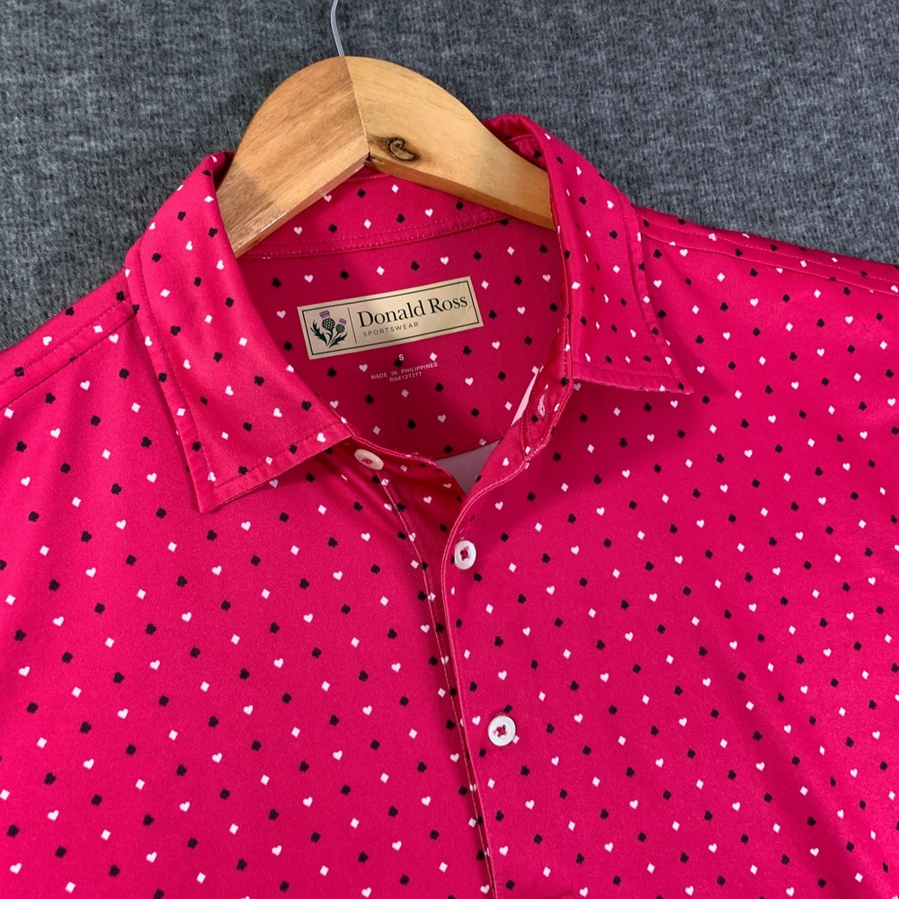 Donald Ross Geometric Polo Men Small Pink Ace Diamonds Hearts Golf Performance - Picture 1 of 10